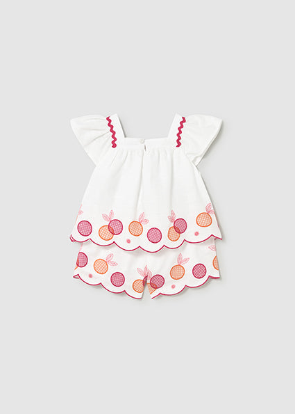 Mayoral Baby Girl White Embroidered Short Set 1214