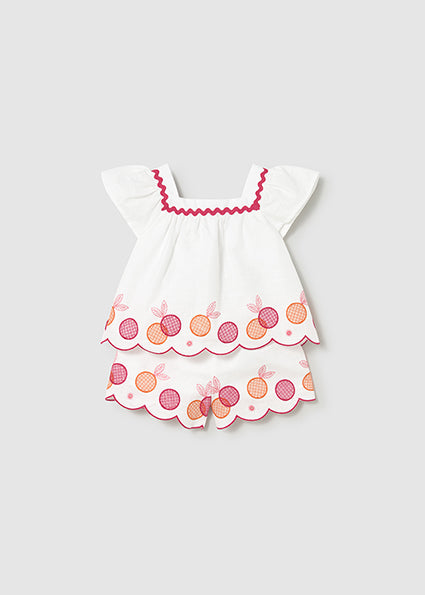 Mayoral Baby Girl White Embroidered Short Set 1214