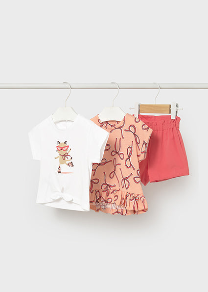 Mayoral Baby Girl Coral 3 Piece Printed Short Set 1206