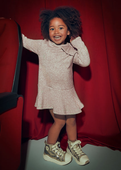 Mayoral Girls Gold Glitter Knitted Bow Dress 4991