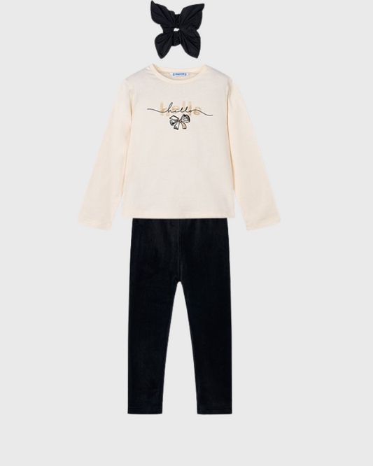Mayoral Girls Cream and Black Velvet Legging Set 4008 712