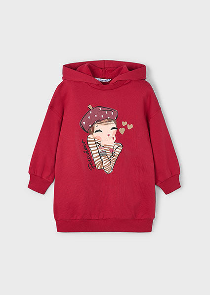 Mayoral Girls Red Printed Hooded Dress 4928