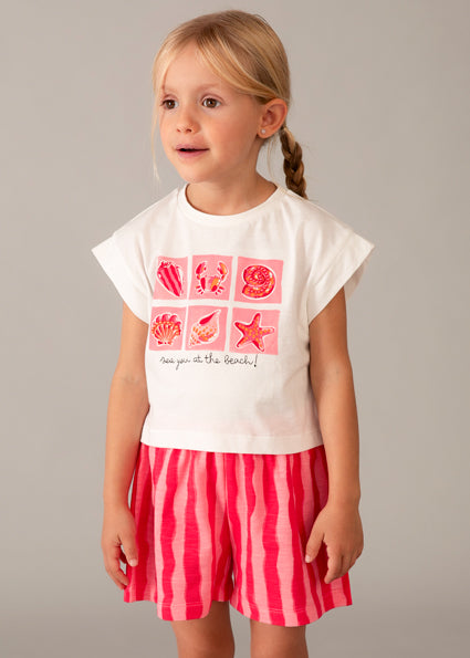 Mayoral Girls Bright Red Stripe Short Set 3234