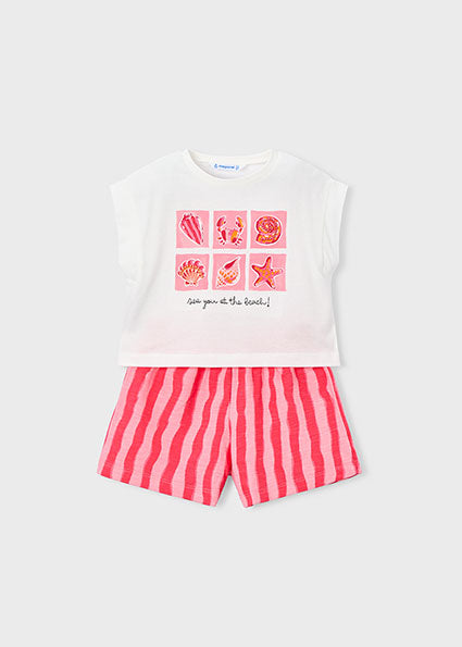 Mayoral Girls Bright Red Stripe Short Set 3234