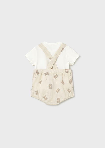 Mayoral Baby Boys Beige Teddy Dungaree Set 1621