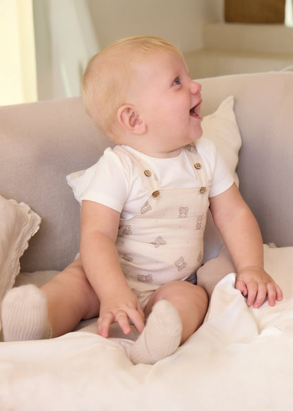 Mayoral Baby Boys Beige Teddy Dungaree Set 1621