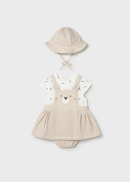 Mayoral Baby Girl Beige Ribbed Romper with Sun Hat 1631