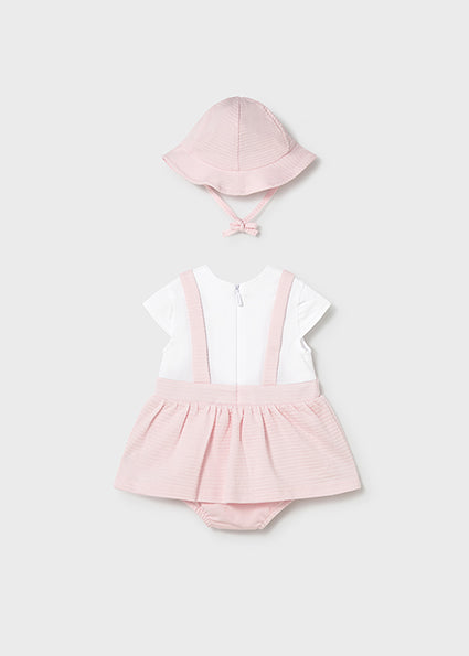 Mayoral Baby Girl Pink Ribbed Romper with Hat 1631
