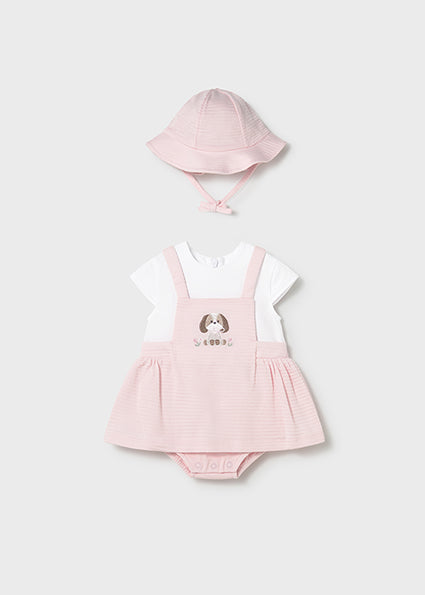 Mayoral Baby Girl Pink Ribbed Romper with Hat 1631