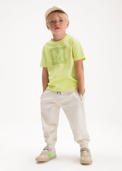 Mayoral Boys Cream Joggers With Zippers 3583