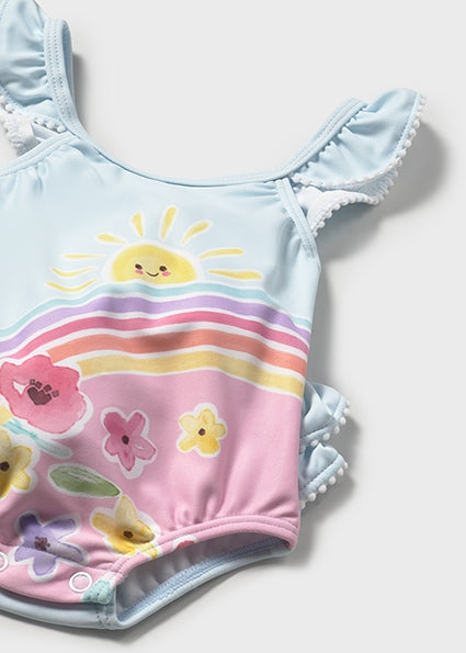 Mayoral Baby Girl Blue Printed Hawaii Swimsuit & Sun Hat 1737