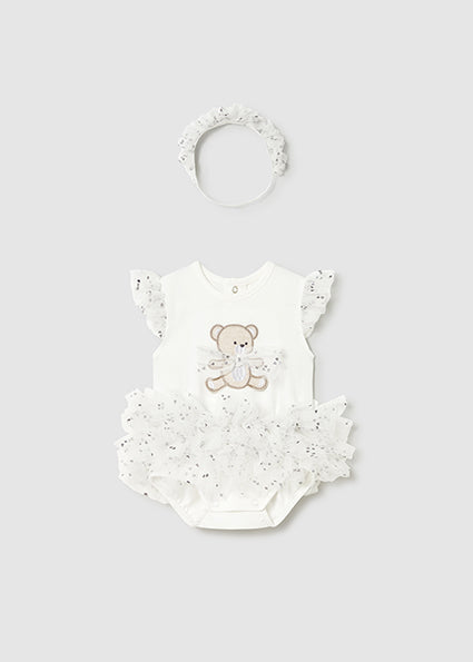 Mayoral Baby Girl Cream Tutu Bodysuit & Headband 1729