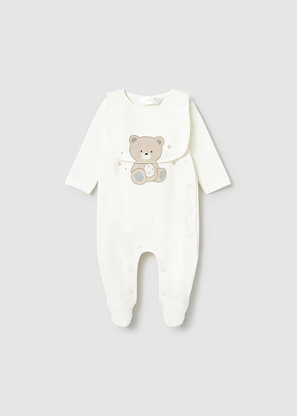 PRE ORDER Mayoral Unsiex Baby Cream Babygrow With Bib 1714