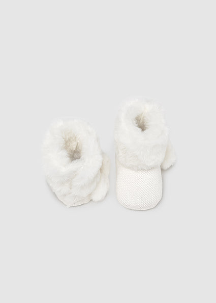 Mayoral White Baby Girl Knitted Fur Booties 9954