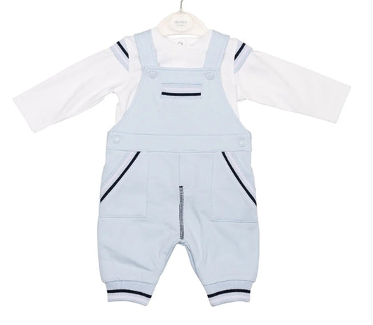 Mintini Baby White & Navy Dungaree Set 6653