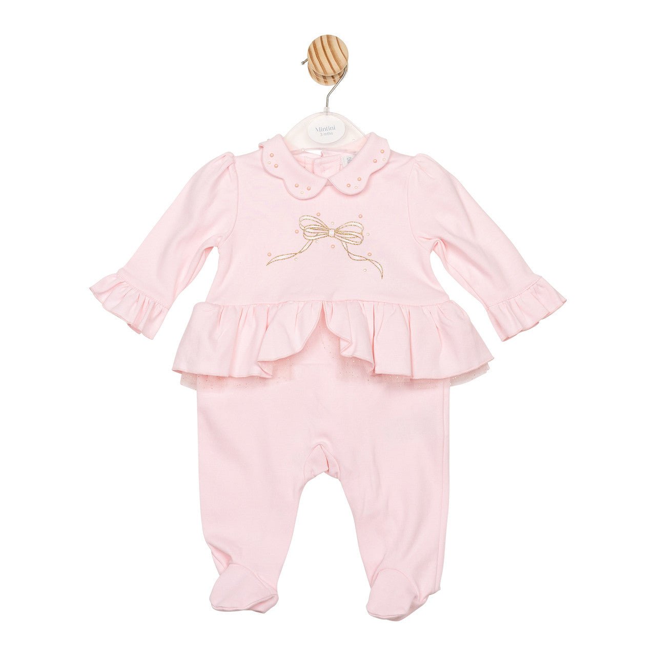 Mintini Baby Girls Pink Bow Babygrow 6796