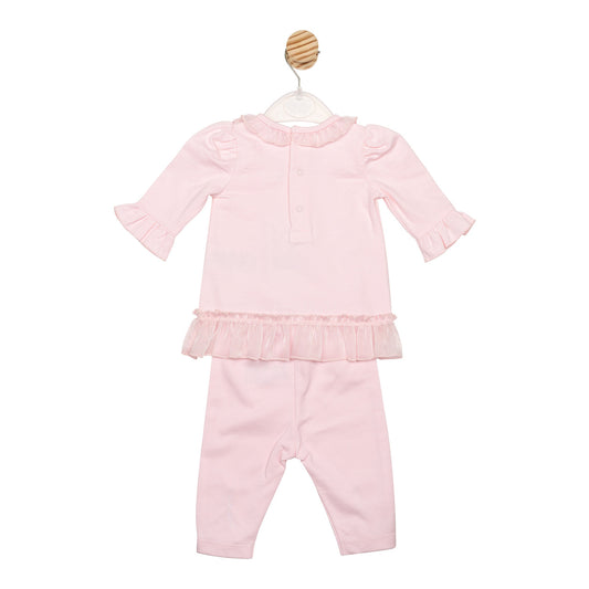 Mintini Baby Girl Pink Organza Bow Legging Set 6777