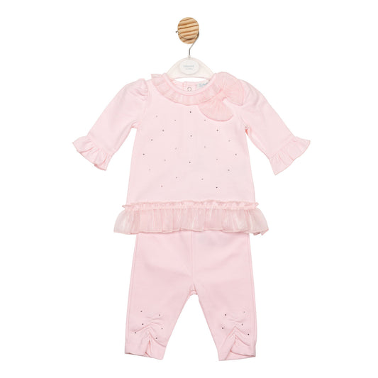 Mintini Baby Girl Pink Organza Bow Legging Set 6777