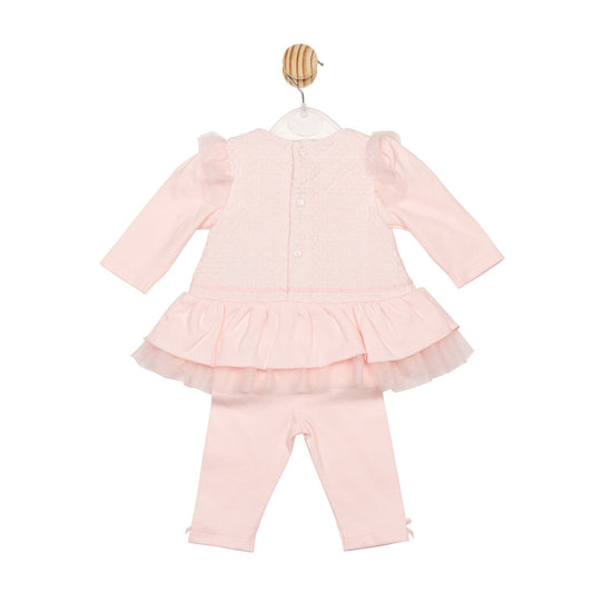 Mintini Baby Girl Pink Flower Pearl Legging Set 6835