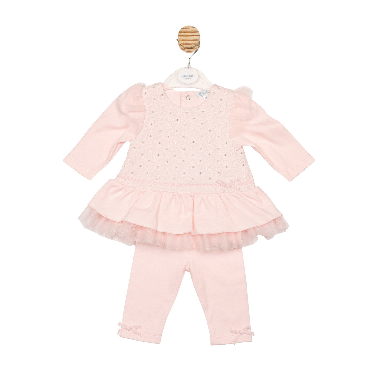 Mintini Baby Girl Pink Flower Pearl Legging Set 6835