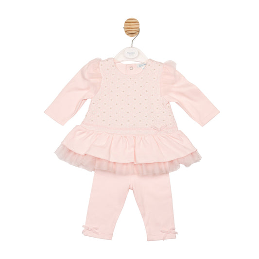 Mintini Baby Girl Pink Flower Pearl Legging Set 6835