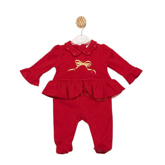 Mintini Baby Girl Red Frill Bow Babygrow 6814