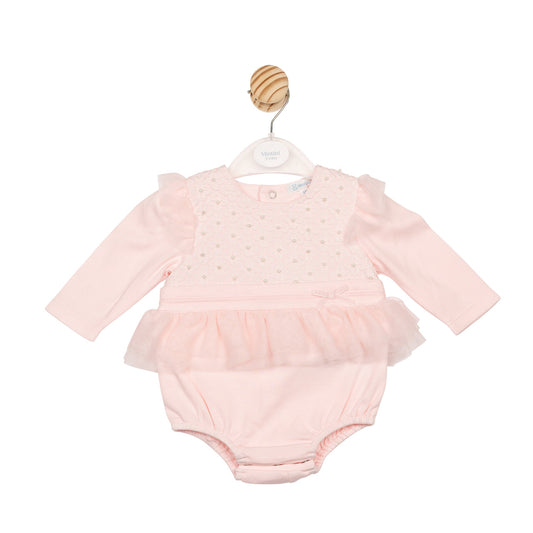 Mintini Baby Girl Pink Pearl Flower Romper 6831