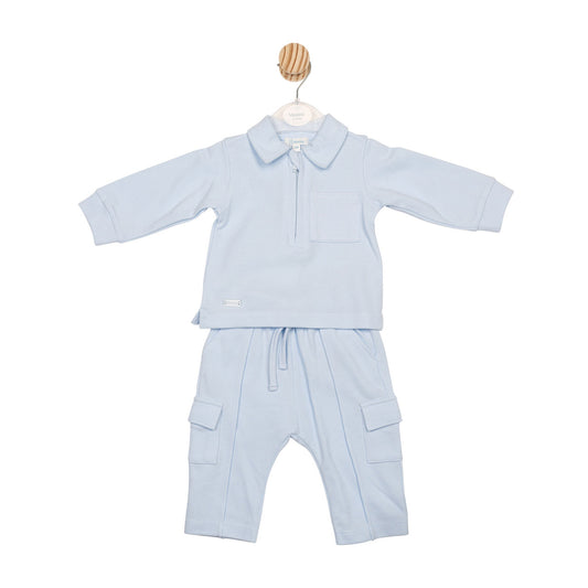Mintini Baby Boys Blue Quarter Zip Trouser Set 6599
