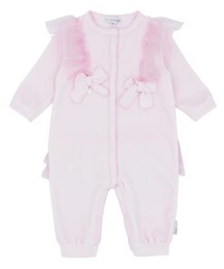 Blues Baby Girls Pink Velour Tulle Babygrow With Bows