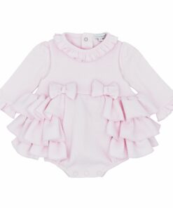 Blues Baby Pink Girls Frill Romper Set With Bows