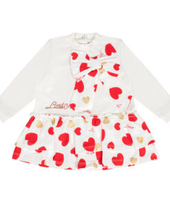 Little A Baby Girls White Heart Print Bow Dress Hannah