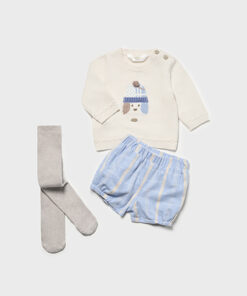 Mayoral Baby Boys Cream Checked Short Set With Tights 2244