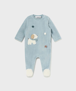 Mayoral Baby Boys Blue Velour Babygrow 2792