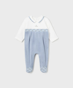 Mayoral Baby Boys Blue Checked Velour Babygrow 2791