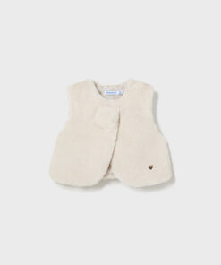 Mayoral Baby Girls Cream Fur Pom Pom Gilet 2327