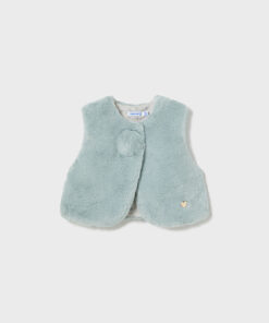 Mayoral Baby Girls Light Blue Fur Pom Pom Gilet 2327