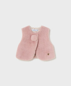 Mayoral Baby Girls Pink Fur Pom Pom Gilet 2327