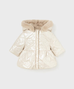 Mayoral Baby Girl Cream Metallic Reversible Fur Coat 2454