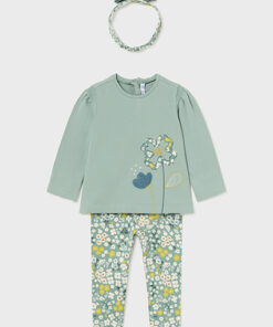 Mayoral Baby Girls Green Floral Legging Set with Hairband 2711