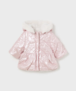 Mayoral Baby Girl Pink Metallic Reversible Fur Coat 2454