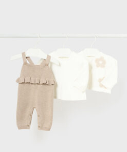 Mayoral Baby Girl Beige Dungaree Three Piece Set 2608