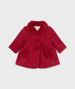 Mayoral Baby Girl Red Woolen Coat With Fur 2453