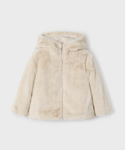 Mayoral Girls Light Beige Hooded Fur Coat 4486