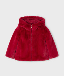 Mayoral Girls Red Hooded Fur Coat 4486