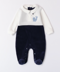 iDo Baby Boy Navy and Cream Contrast Babygrow