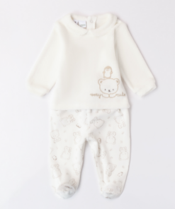 iDo Baby Unisex Cream Bear Printed Two Piece Set