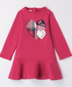 iDo Girls Raspberry Loveheart Long Sleeve Dress